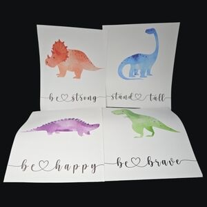 Set Of 4-8"×10" Unframed Dinosaur Wall Art Prints Featuring Inspirational Quotes